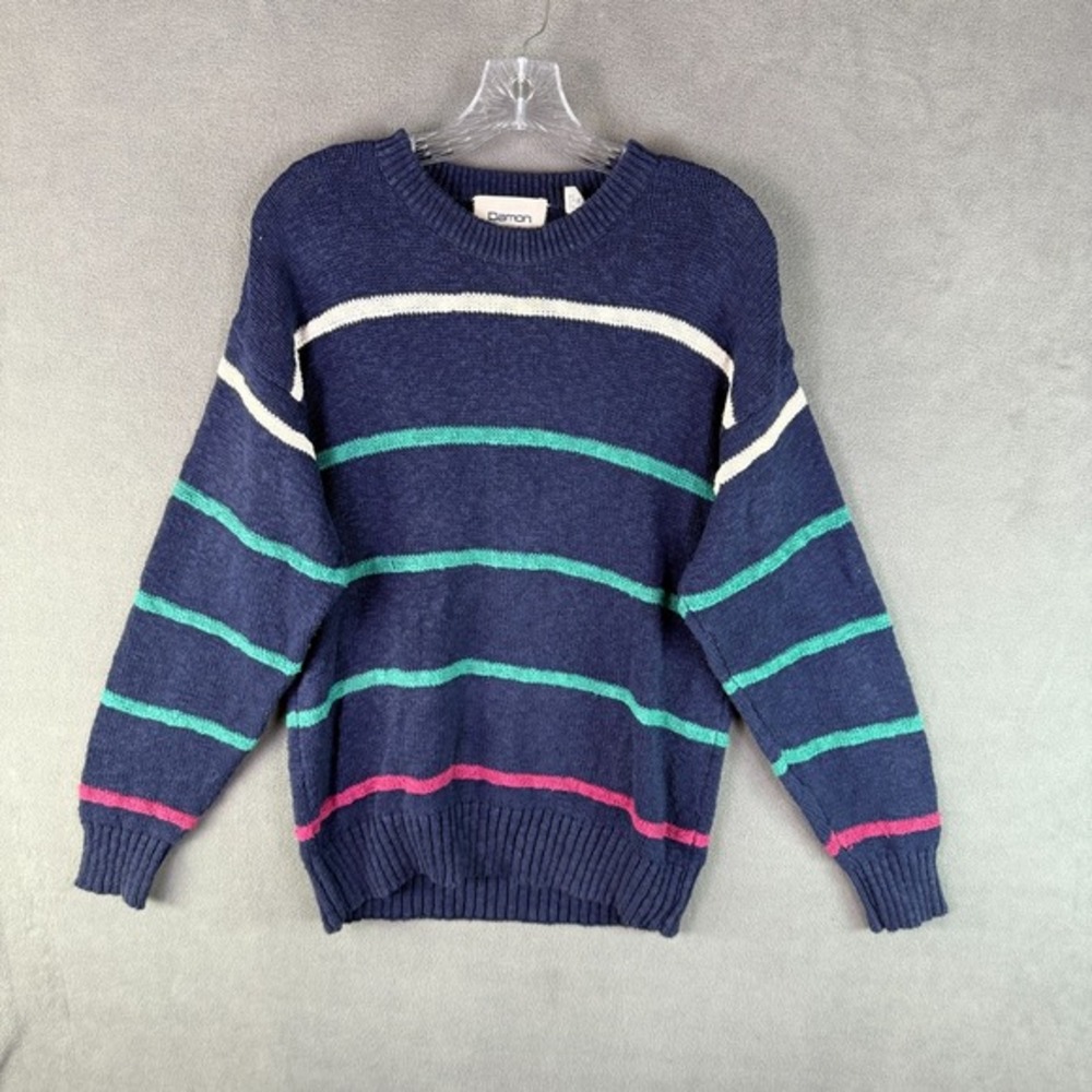 Vtg Damon Sweater‎ Mens Medium Striped Chunky Knit Pullover Cosby Drop Shoulder